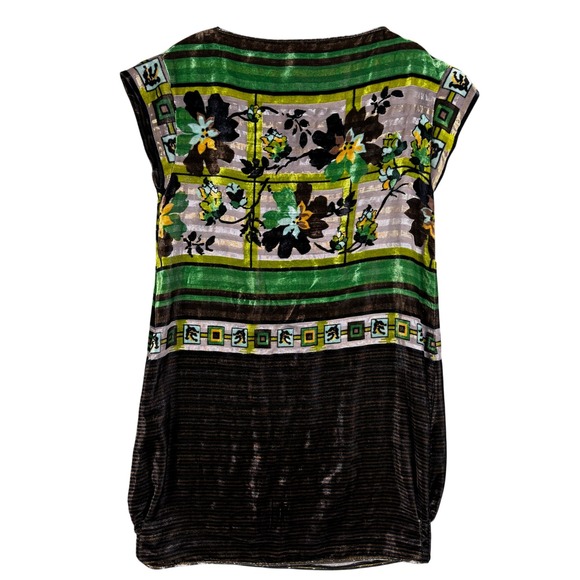 Anna Sui Silk Blend Velvet Burnout Floral Dress Y2K Green Brown Small Sleeveless - Picture 3 of 9